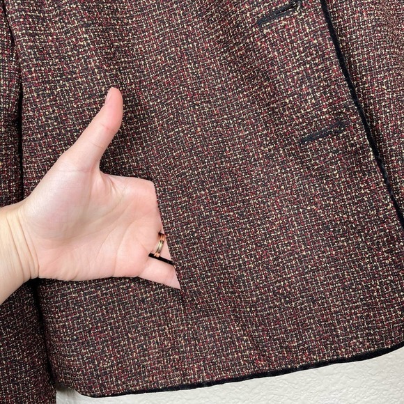Vintage 80’s Koret Tweed Blazer Velvet Buttons Red Black Size 14 - Picture 10 of 13